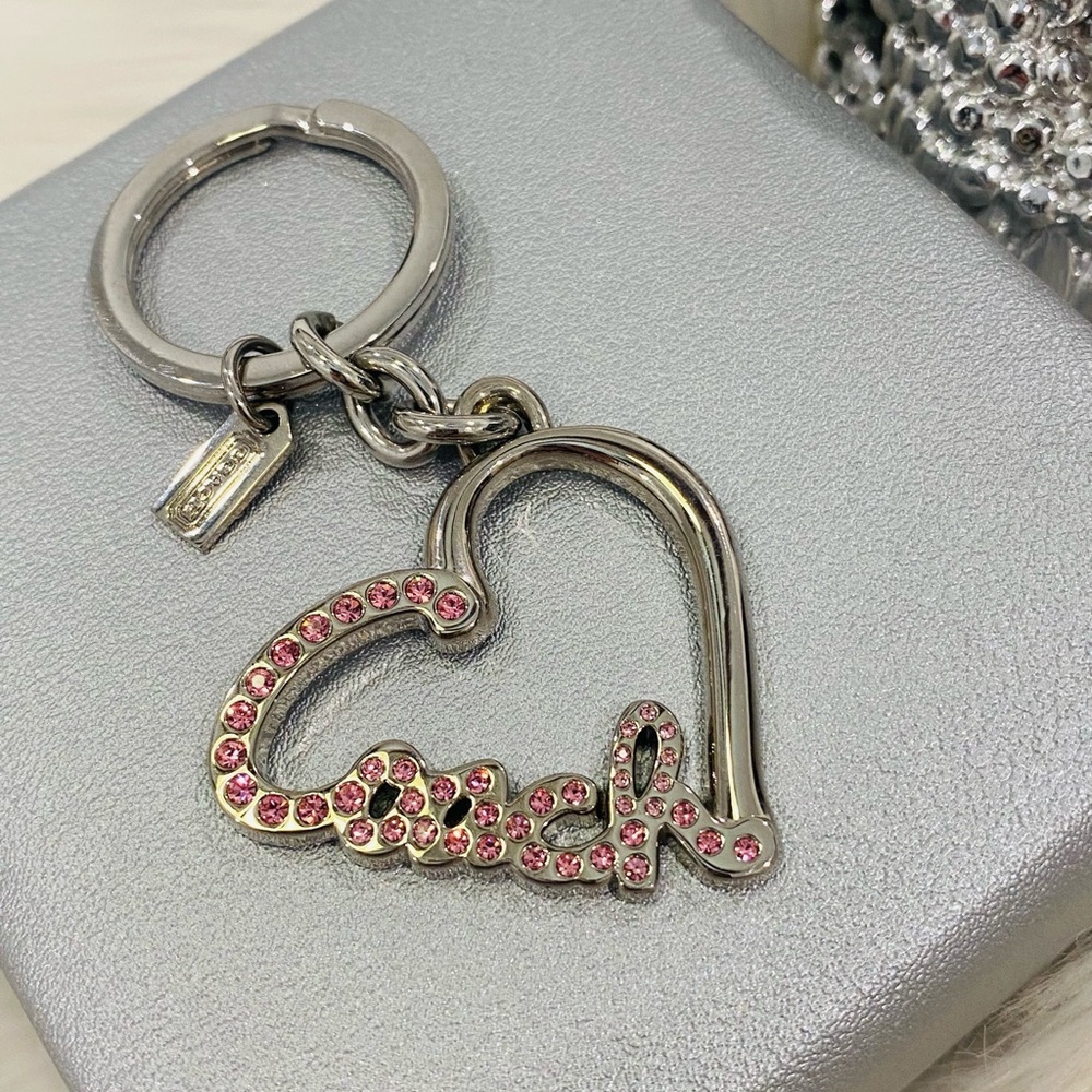Coach- Heart keychain, pink crystals
